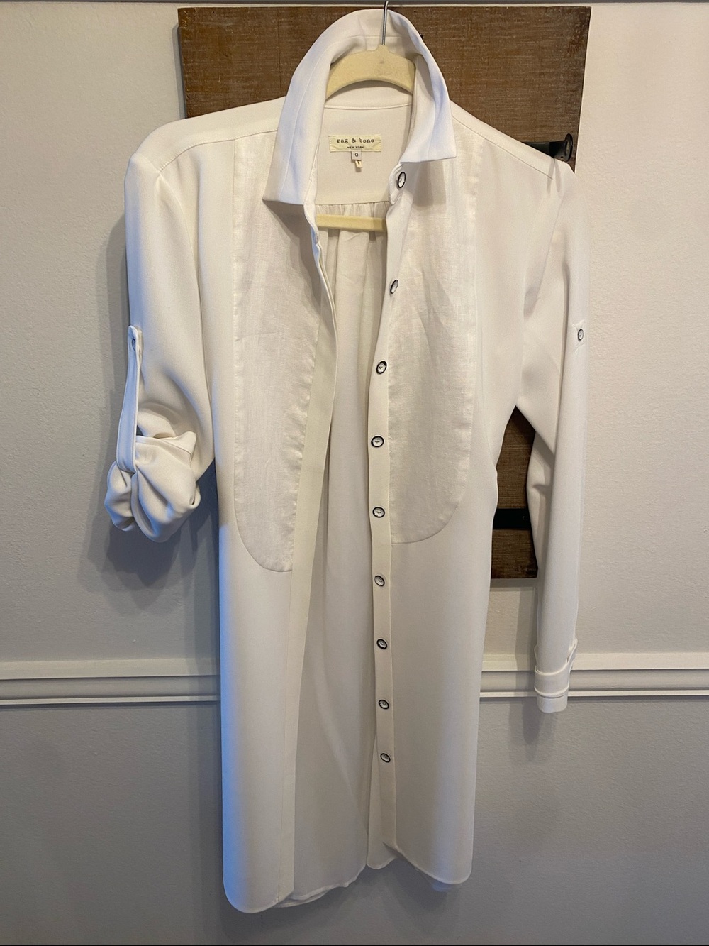 Rag & Bone Tuxedo Bib Button Down White Shirt Dress Sz 0 $398